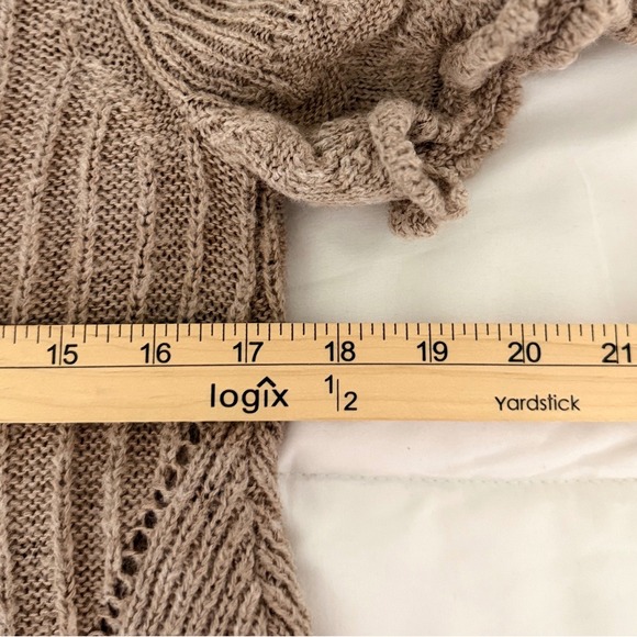 Anthropologie Taupe Brown Boho Cottagecore Knit Short Sleeve Scalloped Sweater L - Picture 5 of 10